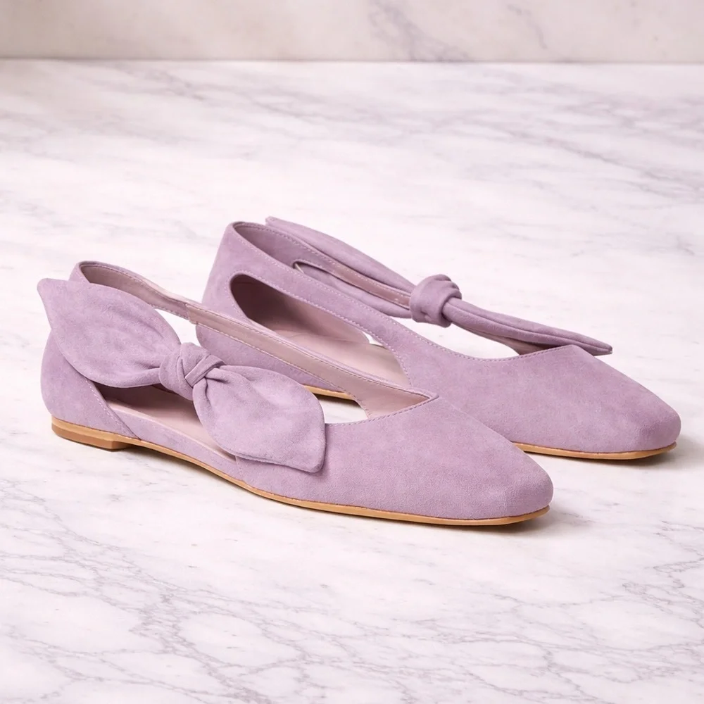 Kate Spade Bunnie Suede Flats Lavender Slingback Bow Ballet Shoes Size 8 - Picture 2 of 6